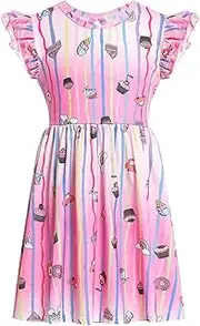 [JiAmy] Dresses for Girls Flutter Sleeves Summer Dresses Round Neck Keyhole Beautiful Dress Children's Clothing for 5-12 Years