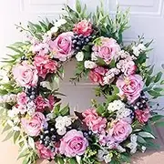 Spring Wreaths for Front Door, 22inch Artificial Rose Spring Wreath with Berries, Decorative Summer Garland for Front Door Window Wall Decorations