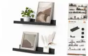 Picture Ledge Shelf, Floating Shelves Set of 2, 16 Inches 16'', Set of 2 Black