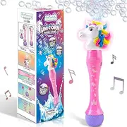 32cm Light up Unicorn Bubble Sceptre Wand - Includes Solution and Batteries - Cute Bubble Blowing Toy with Colourful LEDs - Best Birthday Boys and Girls