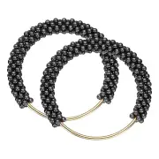 2Pcs Purse Handle, Imitation Pearl Beaded Handbag Straps for DIY Bag, Black