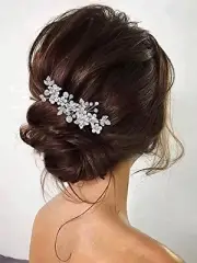 Flower Bride Wedding Hair Comb Silver Crystal Bridal Hair Piece Pearl Hair