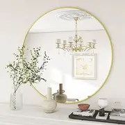 BEAUTYPEAK Bathroom Mirror, 50 CM Round Wall Mirror with Metal Frame, Wall Mounted Vanity Mirror for Hallway, Bathroom, Vanity, Living Room, Gold