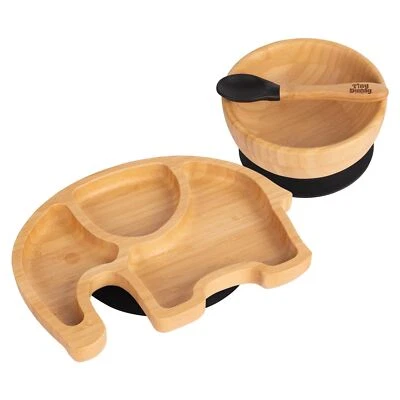Children's Bamboo Elephant Plate, Bowl, Spoon & Suction Cups Eco-friendly Black