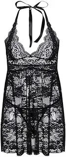 3FLQOOPP Lace Bodysuit for Women Women Lace Sexy Lingerie Plus Size Transparent Gauze Dress Lace Pajamas Underwear Sexy Femme (Black Medium)