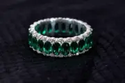 2.50 Ct Oval Cut Simulated Emerald Women's Eternity Ring 14K White Gold Finish