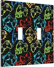 Kid Boys Teen Game Gamer Video 2 Gang Double Toggle Outlet Light Switch Cover Wall Plate Electrical Faceplate Decorative Dual Device Switchplate