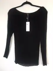 $278 Eileen Fisher Women XS Black Ribbed Sheer Cami-Lined Top NEW