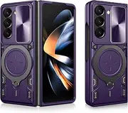 Compatible with Samsung Galaxy Z Fold5 Cover,Compatible with Samsung Galaxy Z Fold5 5G SM-F946 Car Mount Magnetic Stand Slide Lens 2 in 1 Case Purple