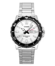 Casio Quartz MTD-125D-7AV Mens Watch Analog Timer Bezel Day/Date Display Stainless Steel Silver Dial 100M