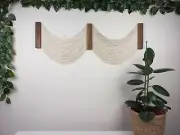 Large Macrame Boho Wall Hanging Modern Cotton Walnut Wood Wall Tapestry