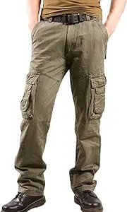 [Maiyifu-GJ] Men's Loose Outdoor Cargo Pants Multi Pockets Cotton Military Twill Pant Lightweight Casual Combat Trousers
