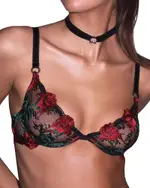 Fleur du Mal Bleeding Rose Embroidered Demi Bra