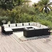 Patio Sets 11 Piece Garden Lounge Set with Cushions Poly Rattan Black