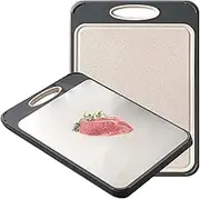 Stainless Steel Chopping Board，Double Sided Chopping Board，Wheat Straw Cutting Board，Cutting Board for Meat, Veggies, Fruits, with Easy Grip Handle,Dishwasher Safe