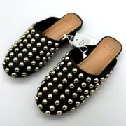 A New Day Flats Womens 5.5 Black Gold Channing Slip On Mules Memory Foam Insole
