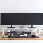 Bamboo Dual Monitor Stand Riser White, Desk Monitor Riser for 2 Monitors, Suppor