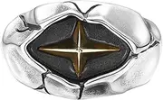 [TYMONT] 925 Sterling Silver Cross Star Signet Ring,Men's Thai Silver Vintage Crater Cross Open Rings Personality Jewelry