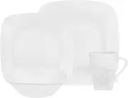 [CORELLE] 16-Piece Vitrelle Glass Cherish Chip and Break Resistant Embossed Dinner Set, Service for 4, White