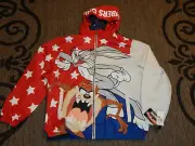 Members Only Looney Tunes Windbreaker Jacket Size L RWB Flag / Bugs Bunnie Taz