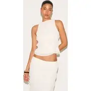 Cream Chiffon Textured High Neck Top, Cream