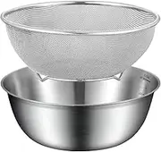 Stainless Steel Colander Set - Multi-Size Grains Rinser, Durrable Kitchen Drainer | Mesh Strainer Basket with Mixing Bowl, Food Strainer Mixing Bowl Set for Pasta, Fruits, and Vegetables