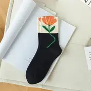 Floral Print Socks 1 Pair - Black - One Size