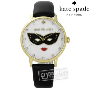 kate spade / KSW1181 / 經典紅脣女王真皮手錶 白x金框x黑 34mm