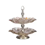 SOGA 2 Tier Bronze Lotus Vertex Crystal Glass Dessert Serving Basket Decor