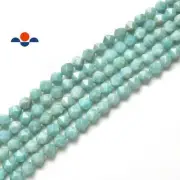 Green Amazonite Faceted Star Cut Beads Size 8mm 15.5" Strand