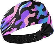 [Yoogain] Neon Camouflage Purple Black Blue Moisture Wicking Workout Headbands for Women Elastic Wide Head Bands for Women's Hair for Cycling Workouts Running Tennis