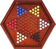 lehom 13.4 inches Wooden Chinese Checkers Set, Wood Chinese Checkers Board Game with 60 Colored Acrylic Marbles, Family Classic Strategy Board Games
