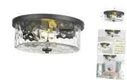 Industrial Flush Mount Ceiling Light, Modern Ceiling Light Fixture, 13" D Black