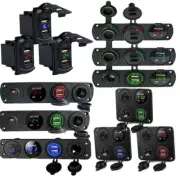 4 in 1 Panel Dual USB Socket Charger+LED Voltmeter+12V Power Outlet for Car Boat