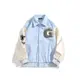 【Cross888】復古街頭字母刺繡棒球外套棒球服G美國時尚潮流外套oversize藍白拼接夾克ins