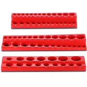3pcs Magnetic Socket Organizer 1/4" 3/8" 1/2" Drive SAE Socket Tray, Red
