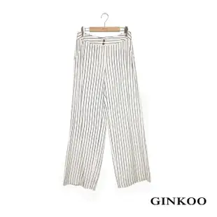 【GINKOO 俊克】直條紋麻料寬褲