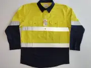 Hi Vis Full Sleeve - Closed Front Work Shirt - Day Night Use - Yellow Navy
