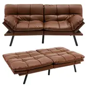 Costway Memory Foam Couch PU Leather Recliner Chair w/Adjustable Backrest & Armrest Brown