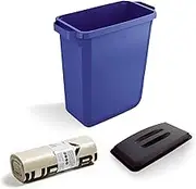 DLM Direct DURABIN 60L Blue Rectangular Waste Bin & Black Lid and 25x 110L Eco Bin Bags Recycled Plastic Bin Set with Easy Carry Handles for Rubbish Collection in Offices Homes Kitchens Schools