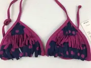 NEW Girls Roxy Swim Suit Bikini Triangle Top Size 14 Fringe Polka Dot Tie