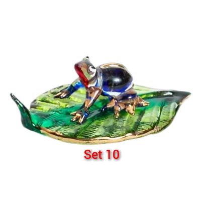 Hand Blown Glass Frog on Leaves Small Figurine Art Colorful Best Gift X 10 Pcs.