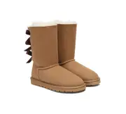 AUSTRALIAN SHEPHERD® UGG Boots Women Double faced Sheepskin Wool Tall Back Bow - Chestnut / AU Ladies 7 / AU Men 5 / EU 38