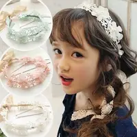在飛比找Yahoo奇摩購物中心優惠-UNICO 韓版 兒童浪漫蕾絲花朵造型髮箍髮帶