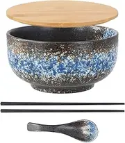 Large Noodle Ramen Bowl, 1500 ML Ceramic Ramen Bowl, Large Salad Bowl, Bowl Chopsticks Spoon Sets, Japanese Picnic Tableware, Porcelain Salad Bowl for Pasta, Soup, Salad, Snack