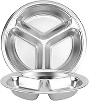 PHENOFICE 2pcs Stainless Steel Serving Tray Portion Control Partition Plates for Adults Rectangular Lunch Trays