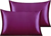 Luxury Silky Satin Pillowcase for Hair and Skin, 2-Pack - Queen Size Pillow Cases - Satin Pillow Covers with Envelope Closure (Queen, Purple)