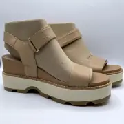 NIB SOREL Honest Beige Joanie IV Strap Wedge Platform Open Toe Sandal Size 9