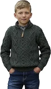 [Aran Crafts] Boy's Irish Cable Knitted Half Zip Sweater (100% Merino Wool)