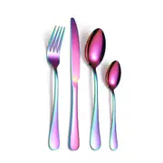 1Set Gold TablewareSe Set 18/10 Stainless Steel Cutlery Set 4pcs Rainbow Fork Spoon Knife Set Silver Mirror Polished Dinnerware Set